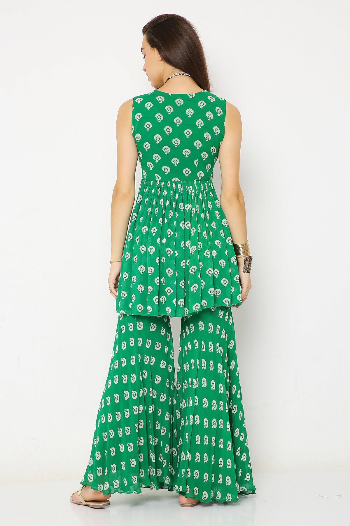Green barfi print shararaset
