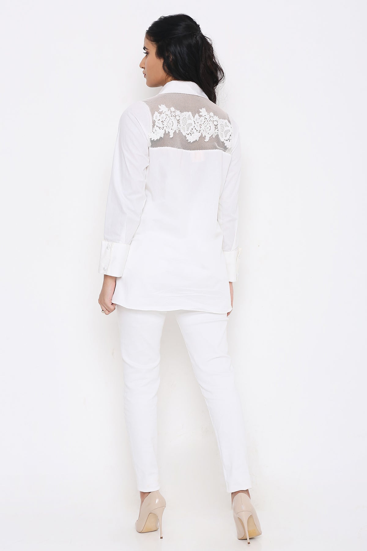 White Mesh Crochet Shirt