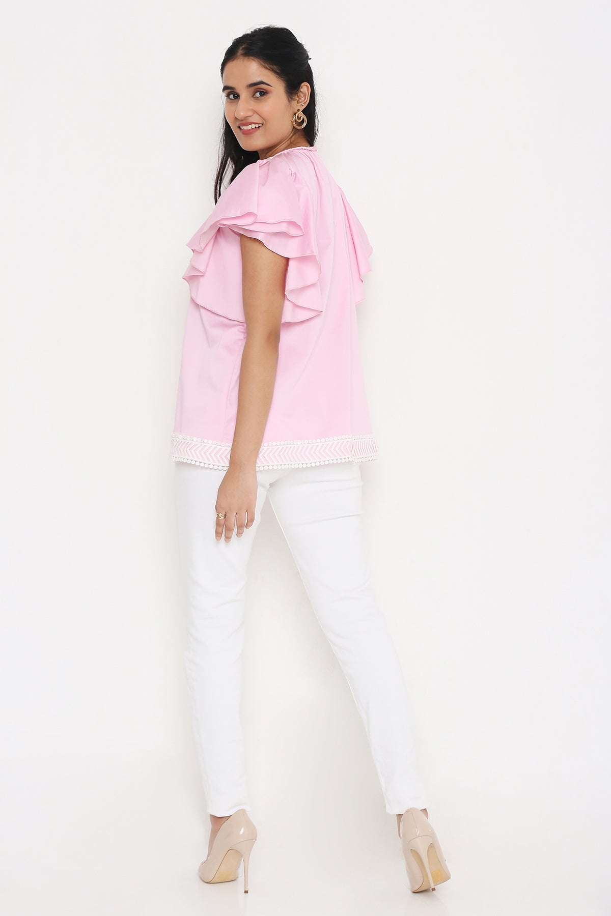 Candy pink flutter sleeves top