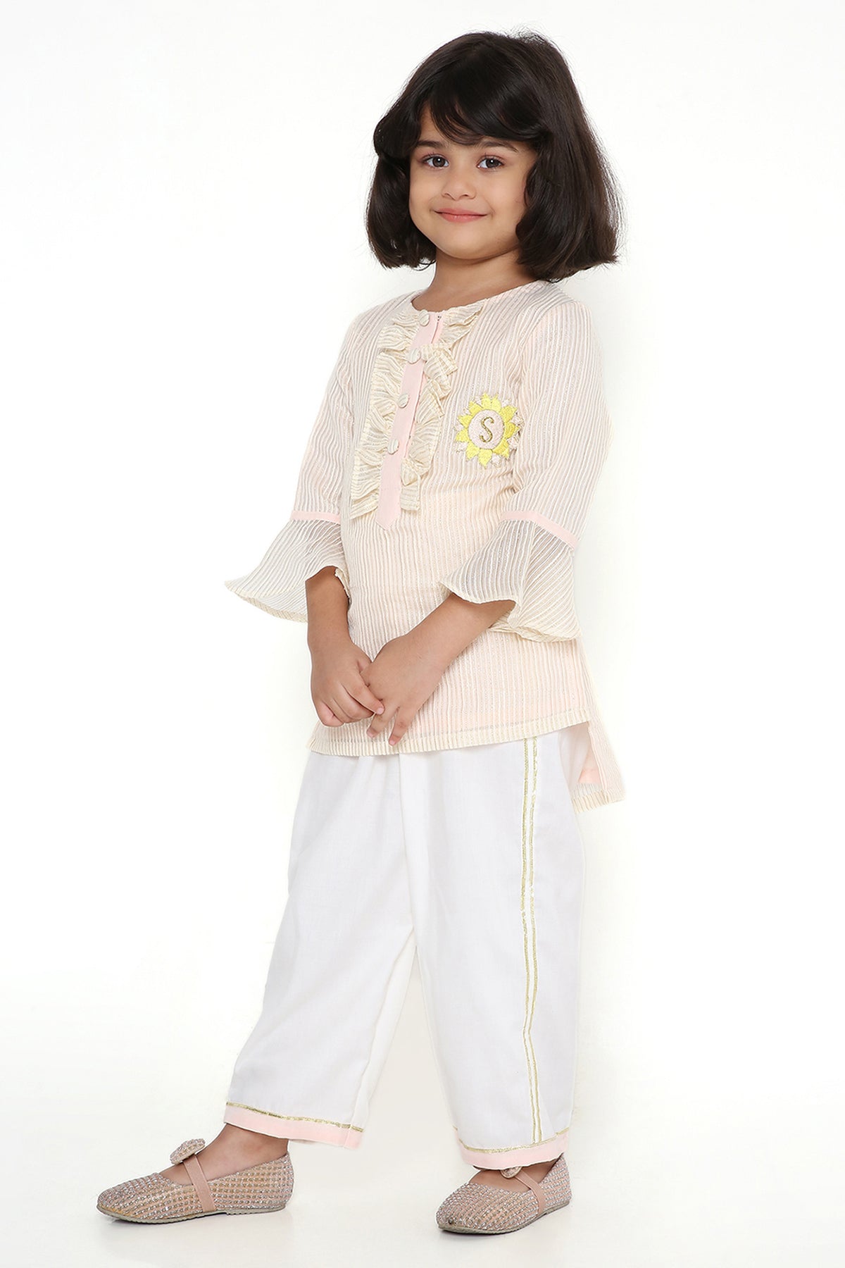 Baby Pink Gold Striped Kurta Set