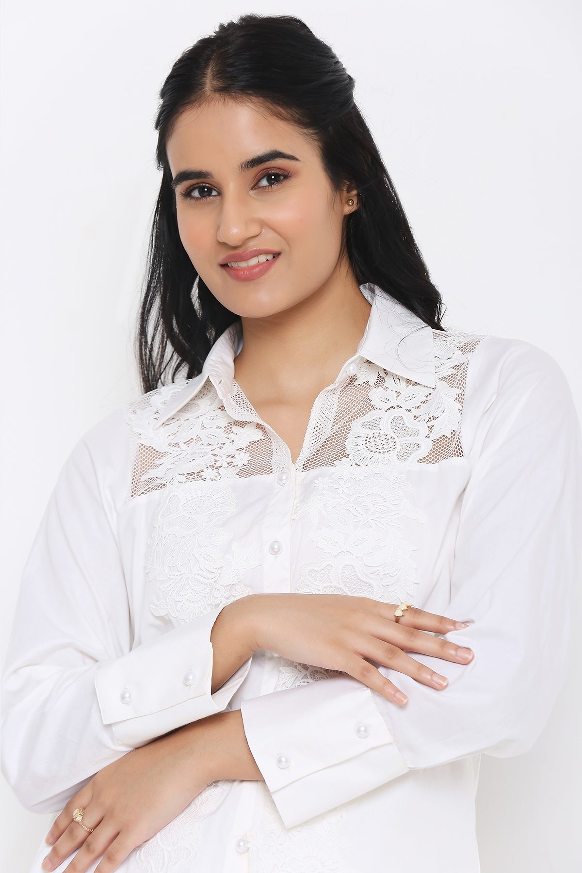 White Mesh Crochet Shirt