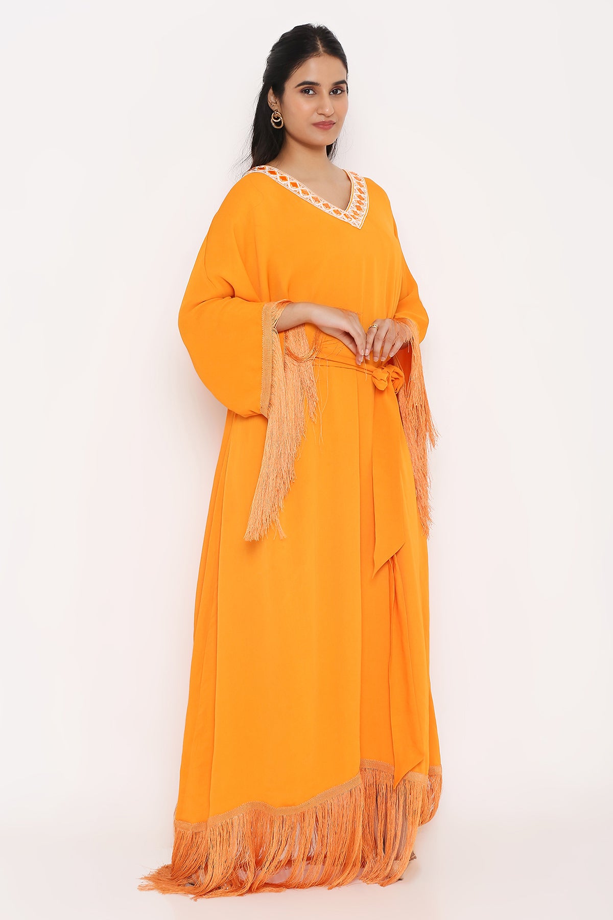 Orange Fringe Kaftan with Belt