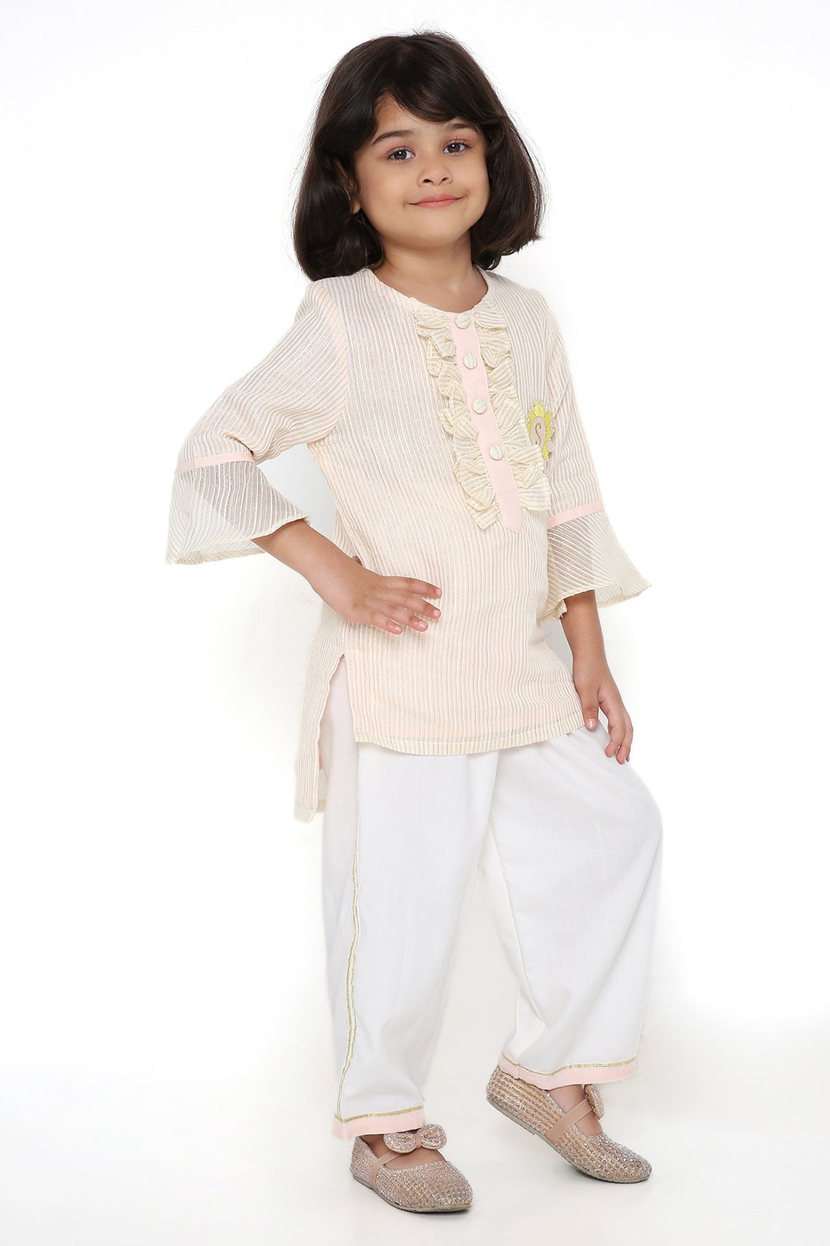 Baby Pink Gold Striped Kurta Set