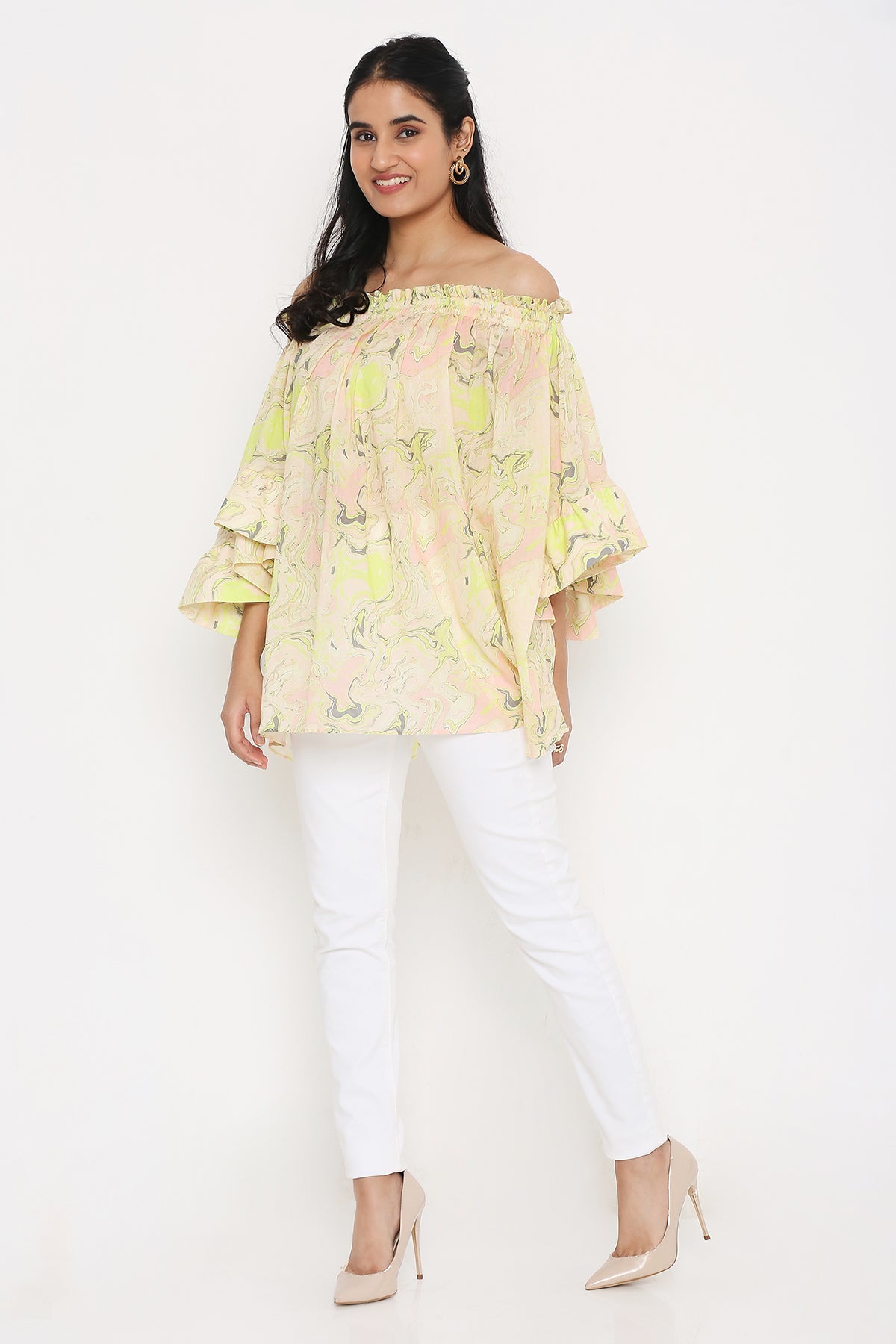 Lime Swirl Off-Shoulder Top