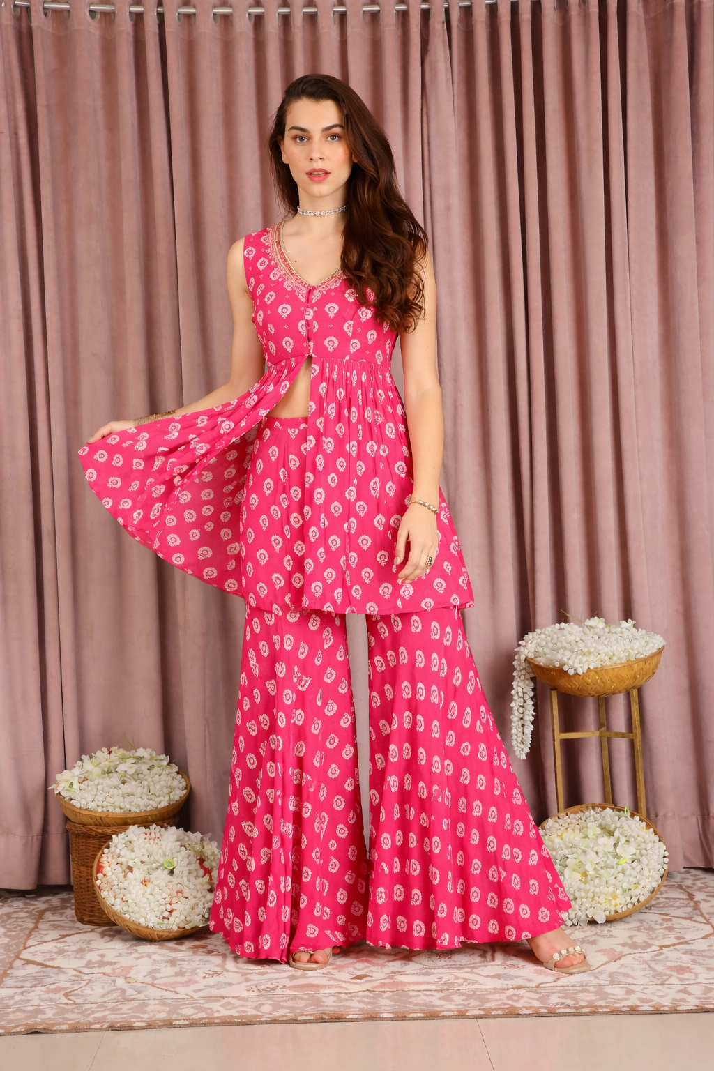 Pink barfi print shararaset.