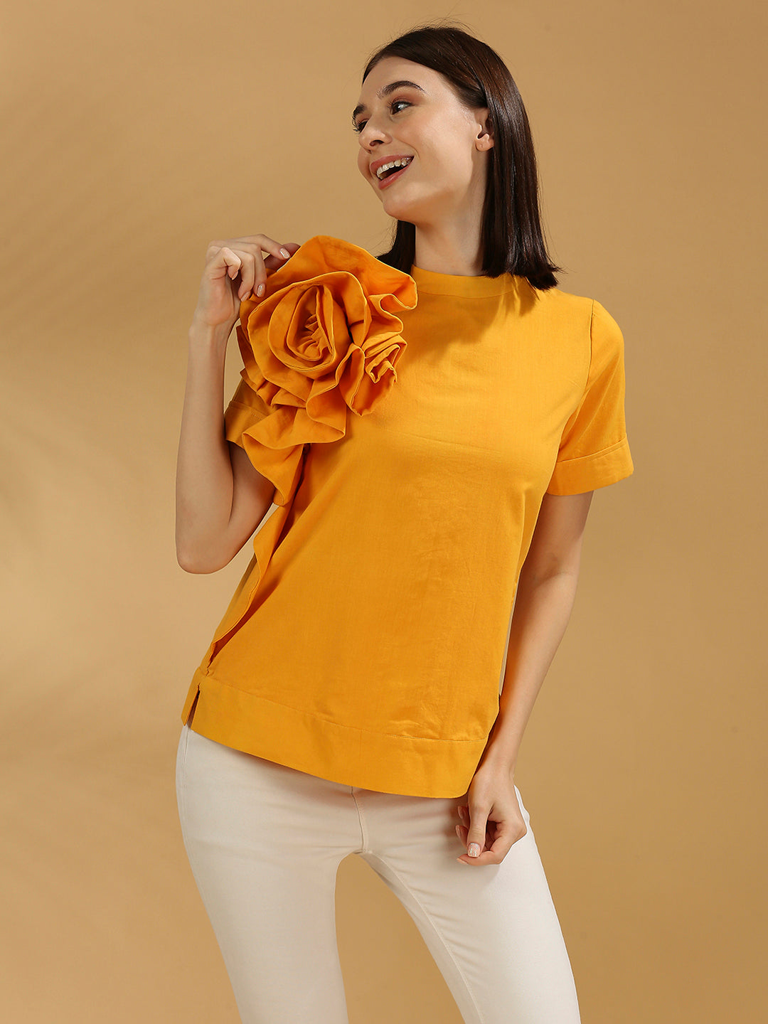 Flame orange ruffle top