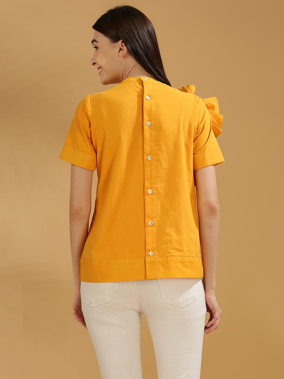 Flame orange ruffle top