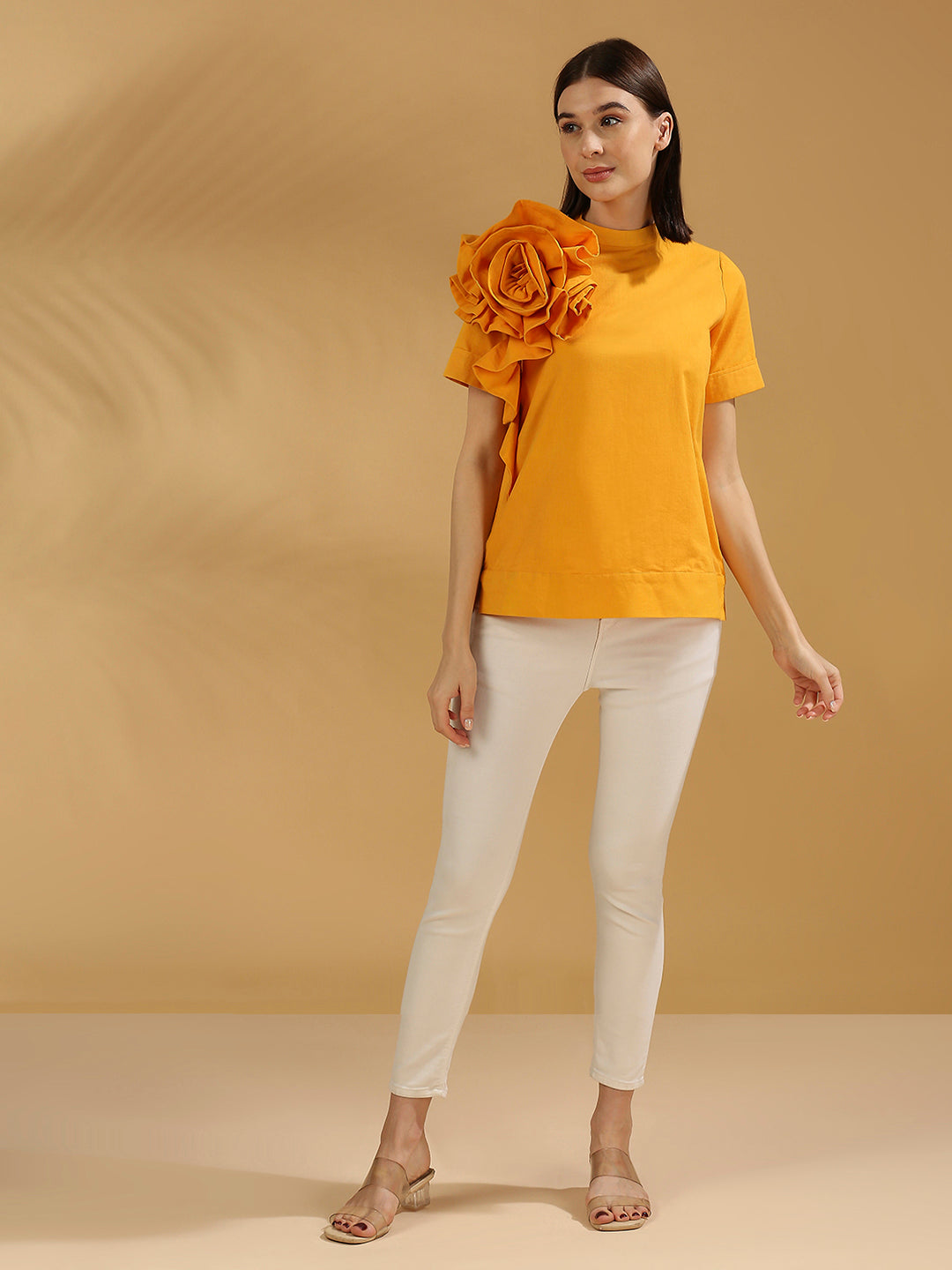 Flame orange ruffle top