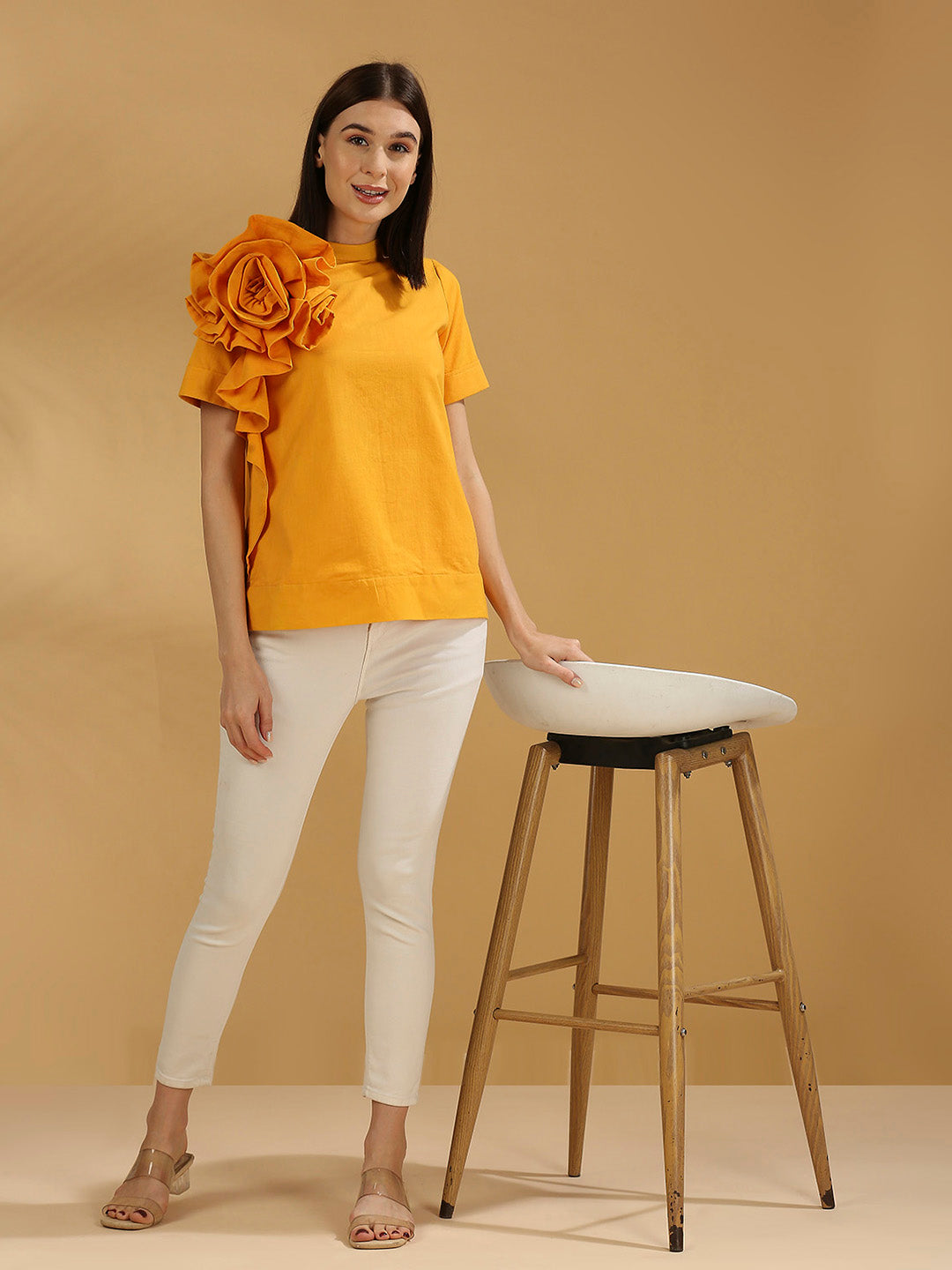 Flame orange ruffle top