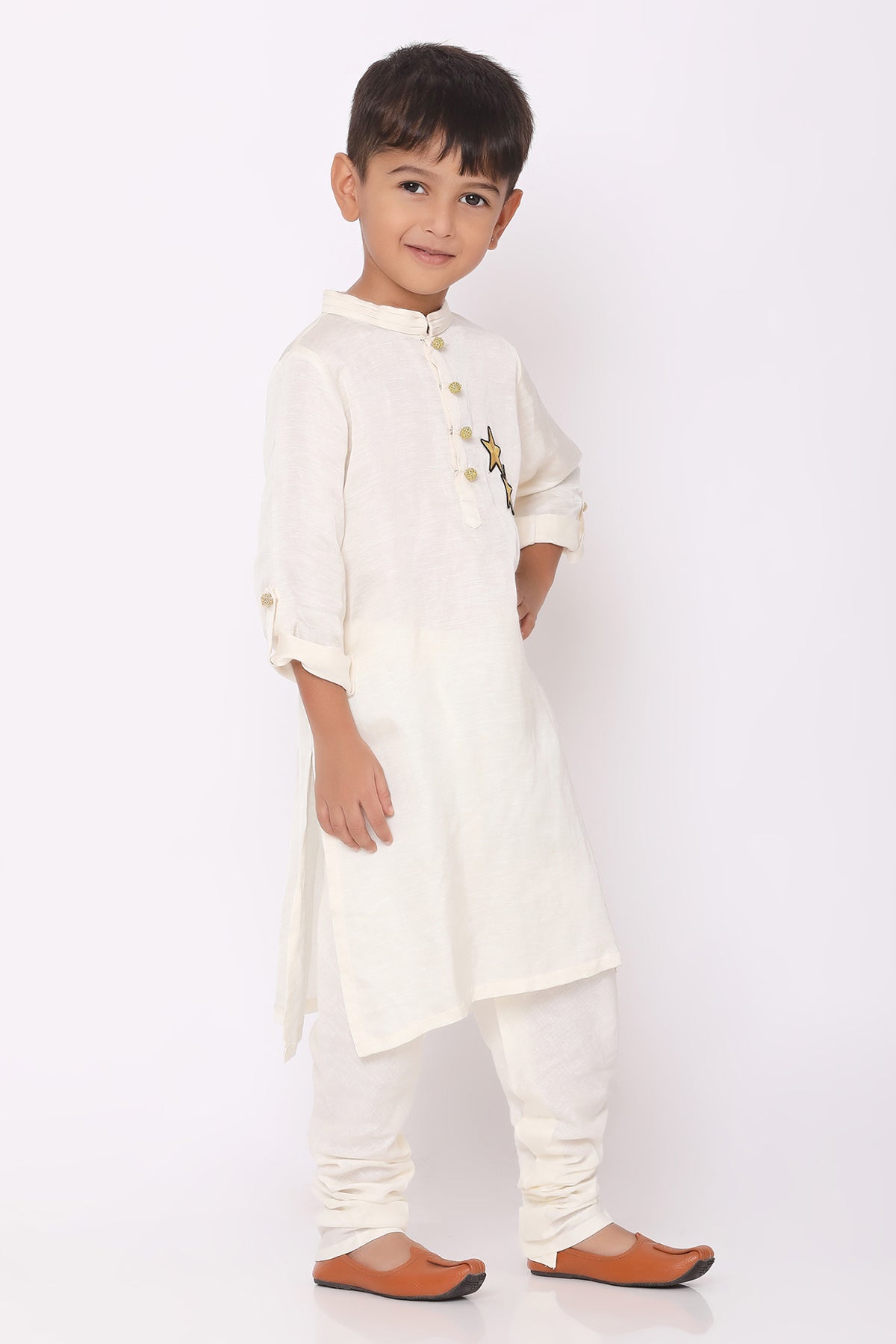 Off White Star Patch Kurta Set