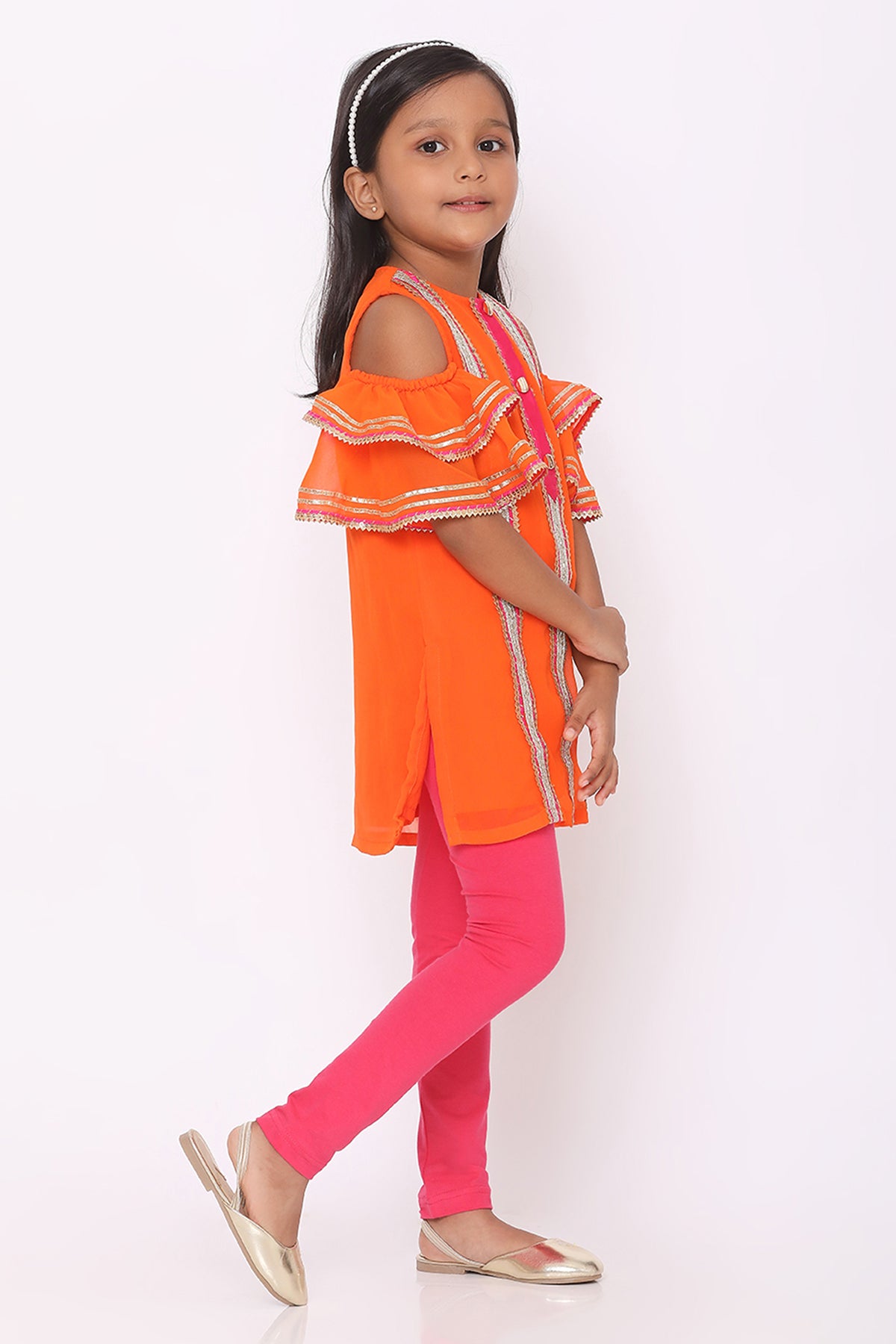 Orange Gota Lines Kurta Set