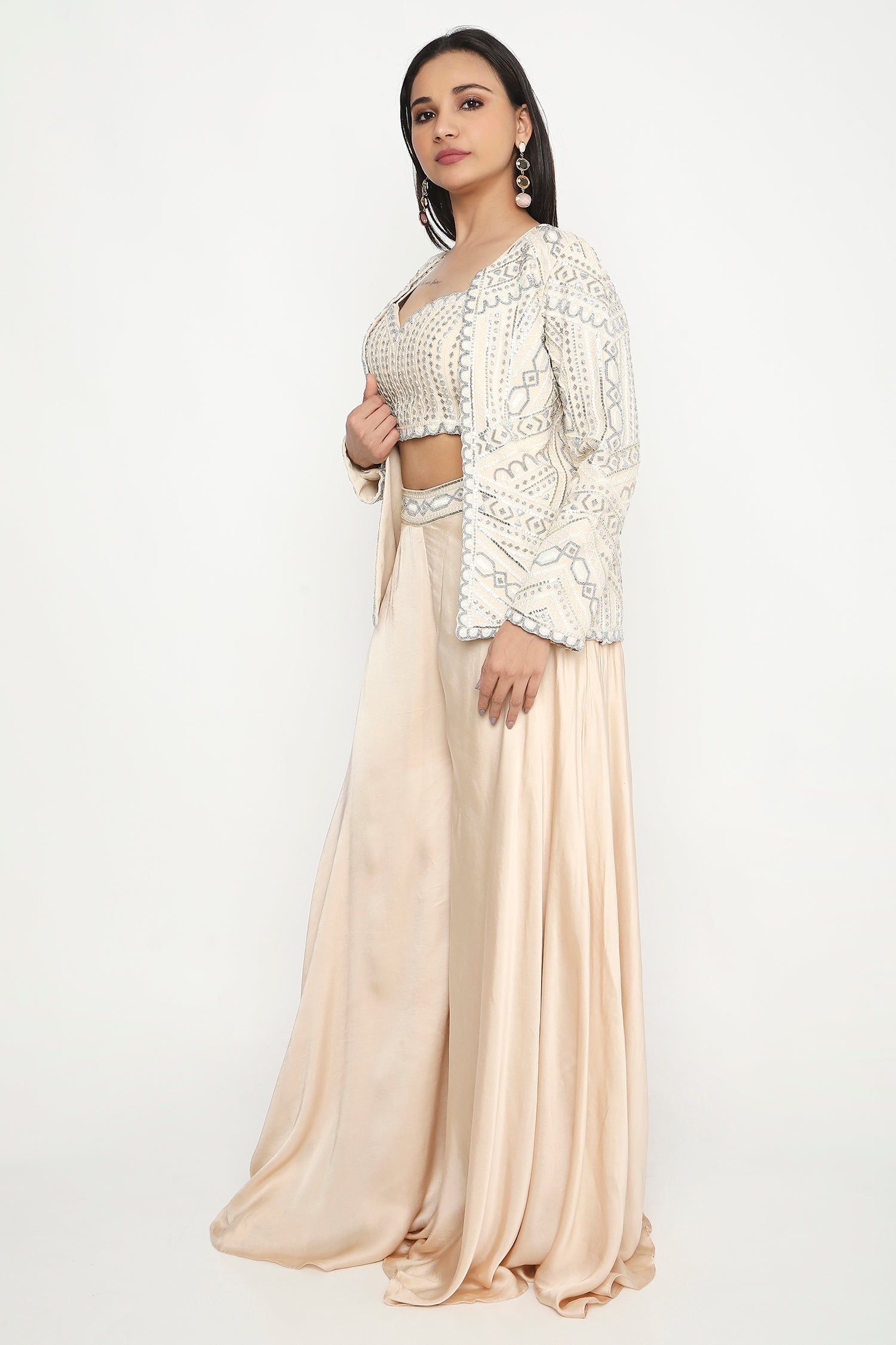 Ivory bead embroidered jacket.