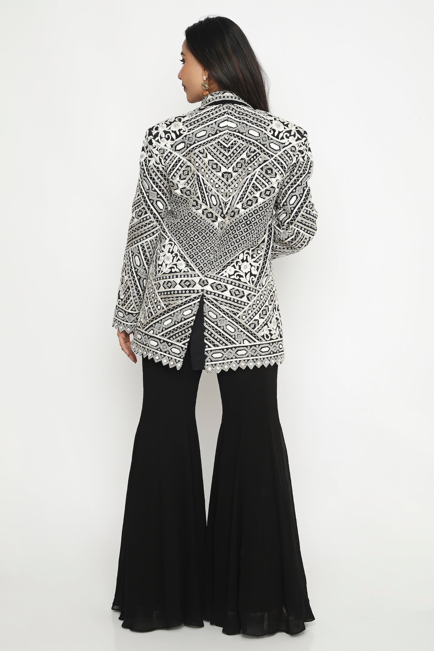 Black bead embroidered blazer