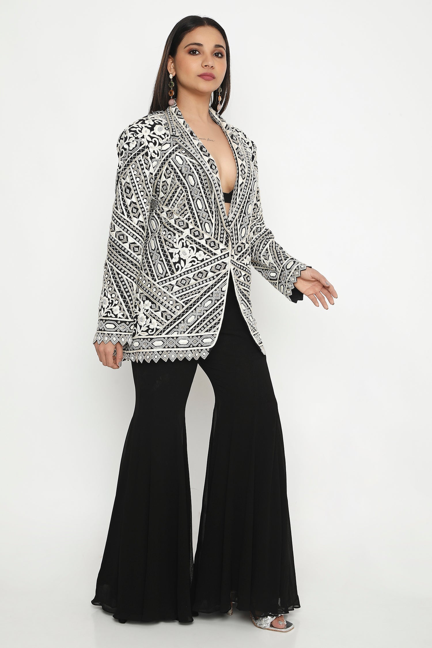 Black bead embroidered blazer