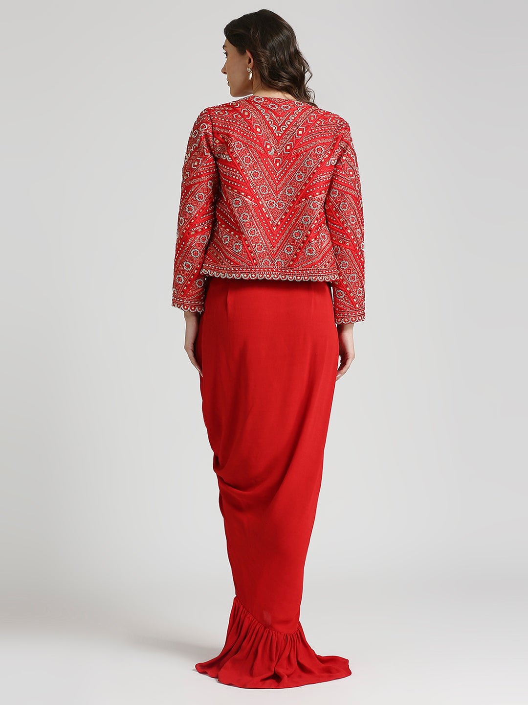 RED BEAD EMBROIDERED JACKET SET
