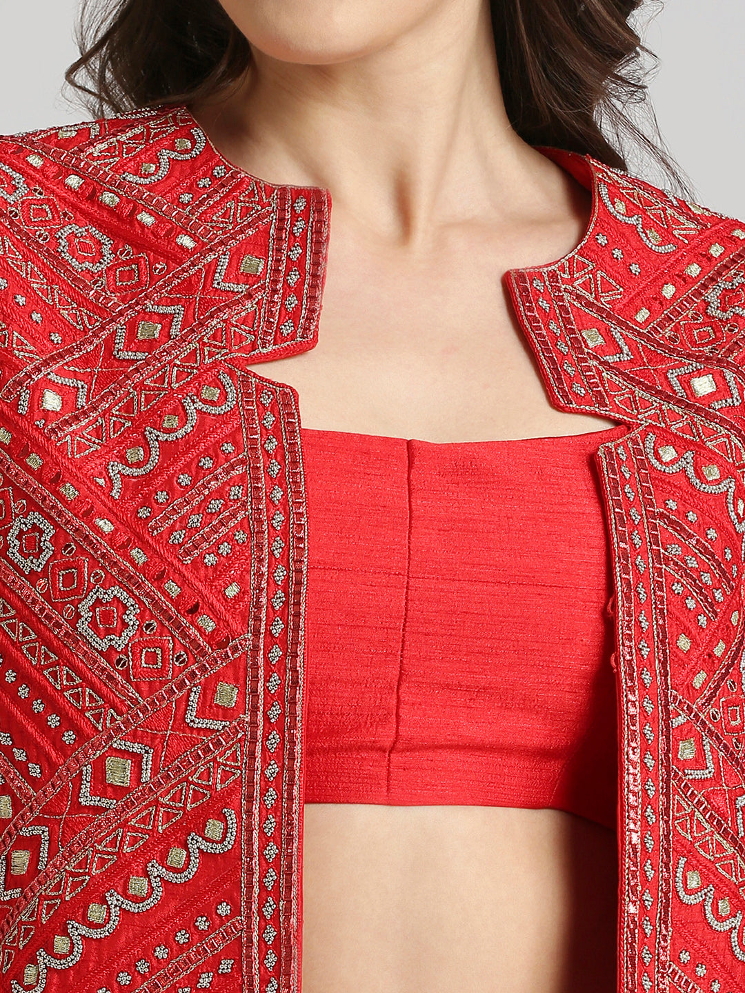 RED BEAD EMBROIDERED JACKET SET