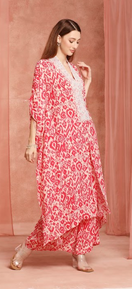Pink Ikkat Kaftan Set