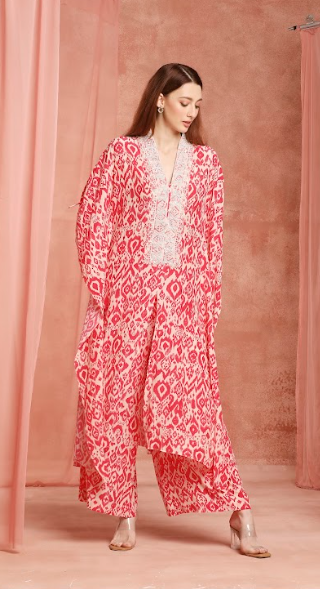 Pink Ikkat Kaftan Set