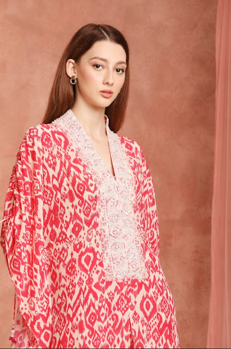 Pink Ikkat Kaftan Set