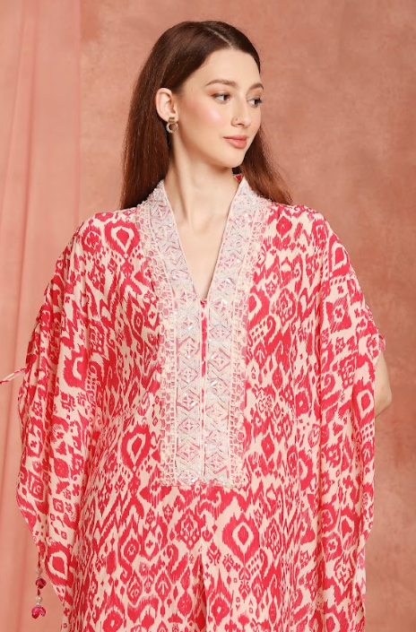 Pink Ikkat Kaftan Set