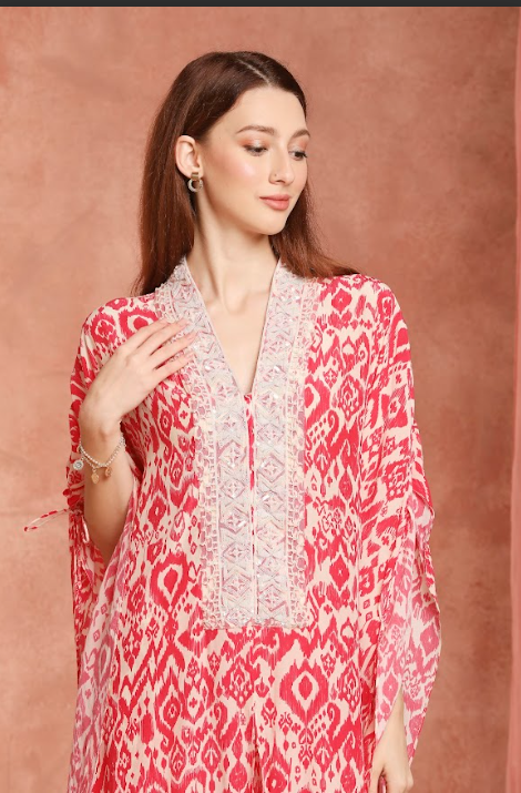 Pink Ikkat Kaftan Set