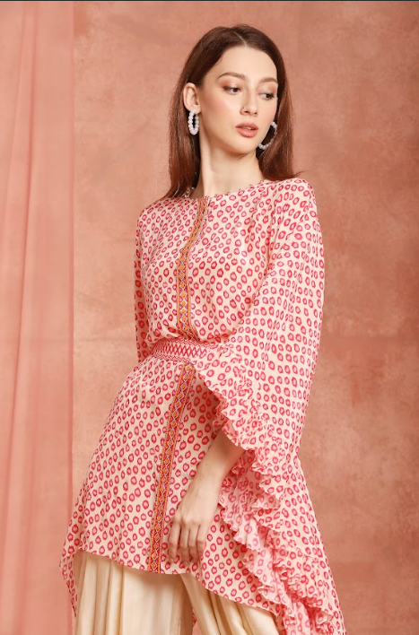 Pink Polka Ruffle Kurta Set
