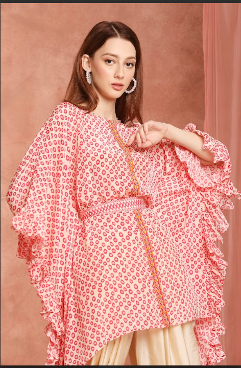 Pink Polka Ruffle Kurta Set