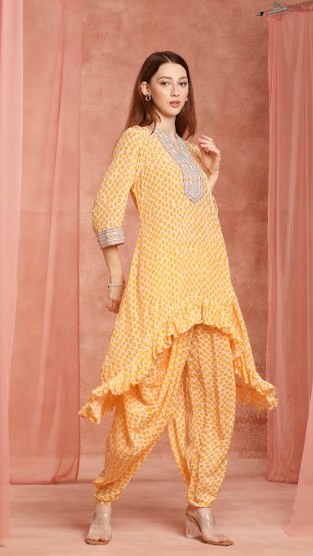 Saffron Polka Ruffle Kurta Set