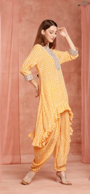 Saffron Polka Ruffle Kurta Set
