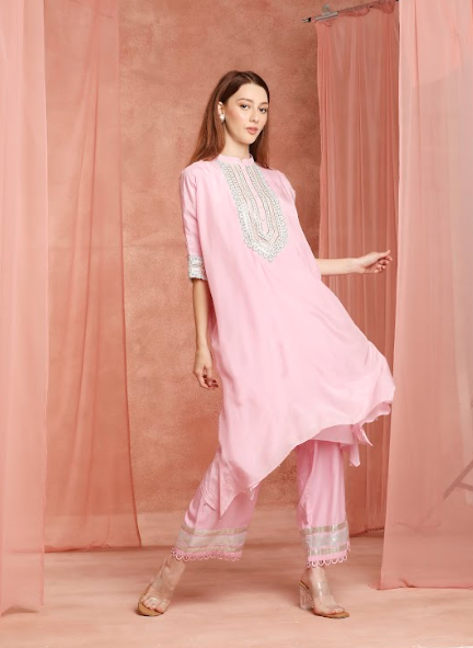 Candy Pink asymmetrical kurtaset