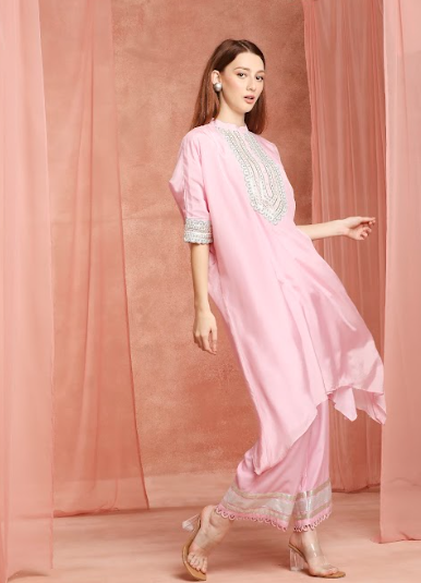 Candy Pink asymmetrical kurtaset