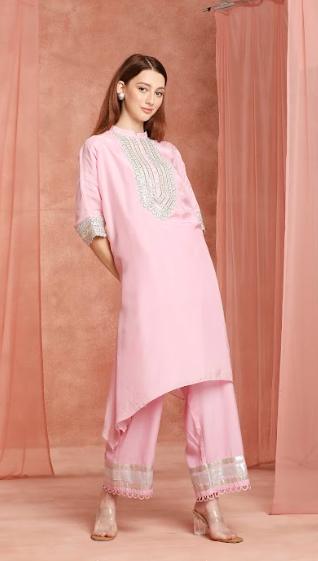 Candy Pink asymmetrical kurtaset