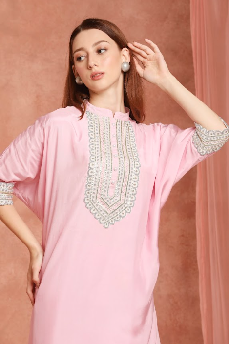 Candy Pink asymmetrical kurtaset