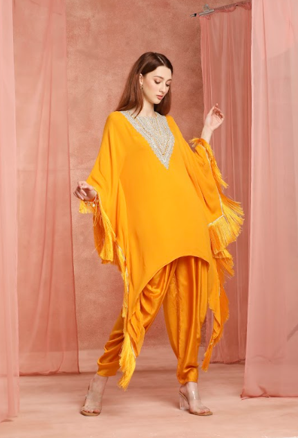 Saffron Fringe Kaftan Set