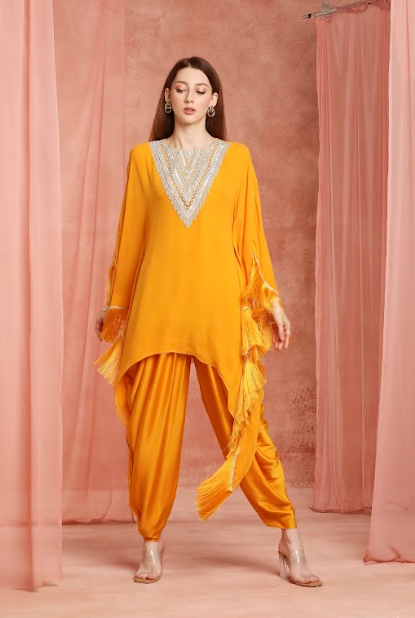 Saffron Fringe Kaftan Set