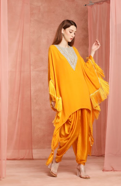 Saffron Fringe Kaftan Set