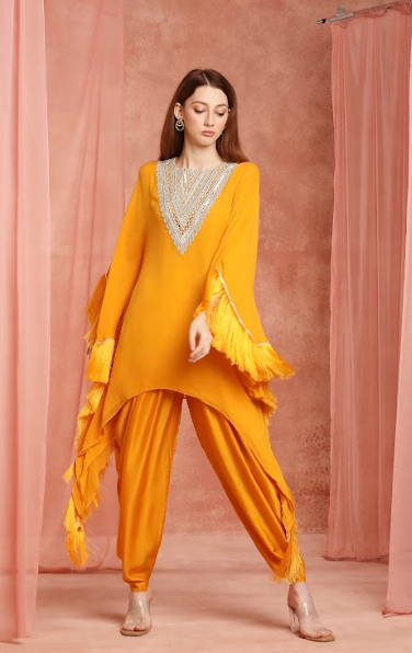 Saffron Fringe Kaftan Set