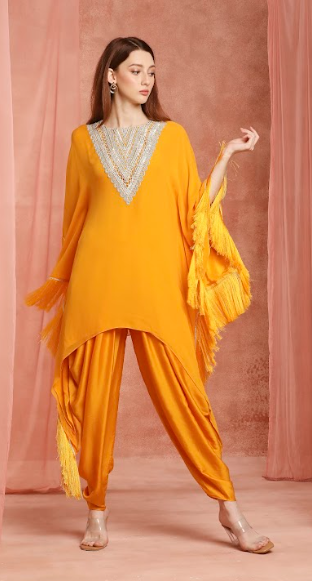 Saffron Fringe Kaftan Set