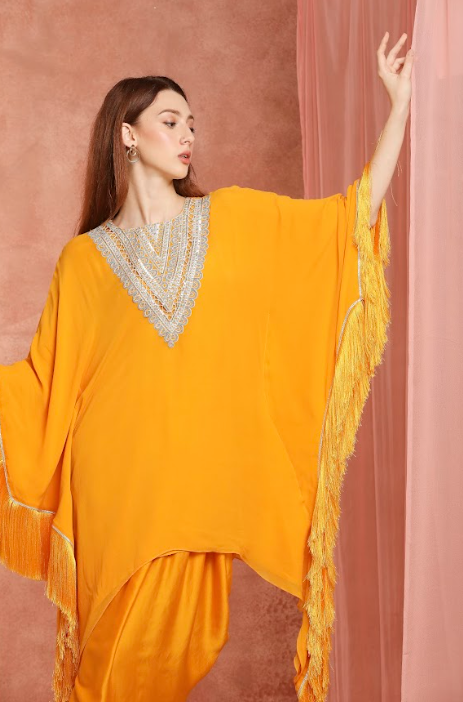 Saffron Fringe Kaftan Set