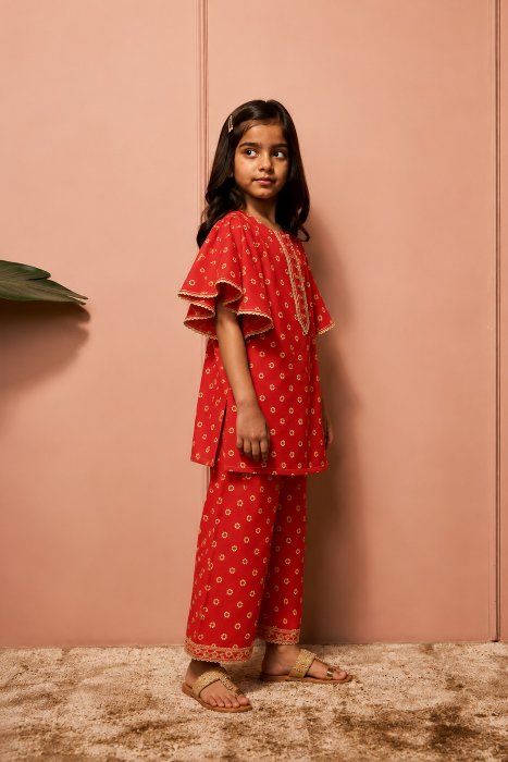 Red mela flutter co-ordset