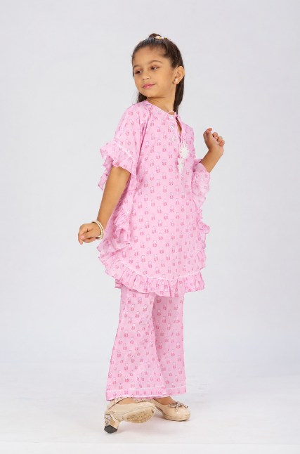 Pink flower ruffle kaftan co-ordsets.
