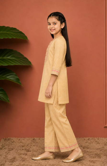 Haldi bandhej kurti co-ordset.