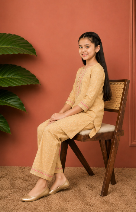 Haldi bandhej kurti co-ordset.