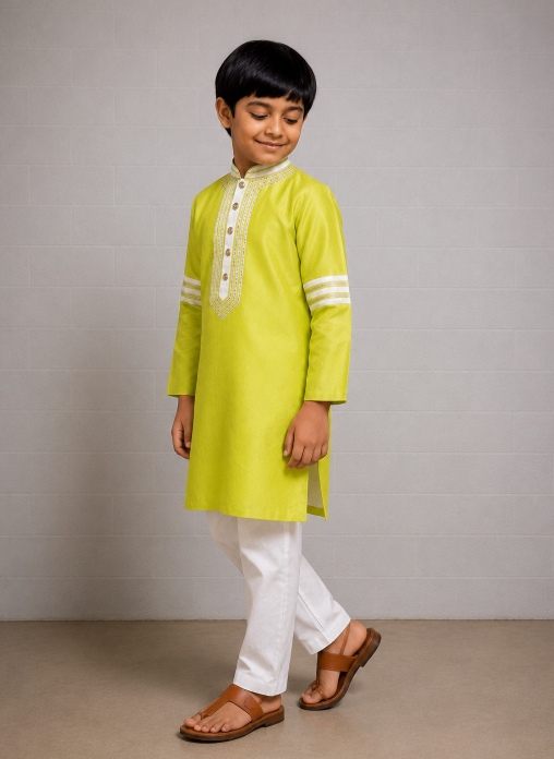 LIME GOTA KURTASET WITH WHITE DETAILING