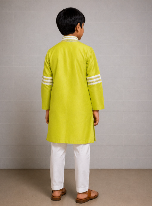 LIME GOTA KURTASET WITH WHITE DETAILING