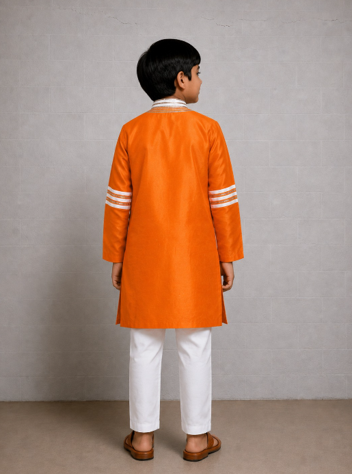 ORANGE GOTA KURTASET WITH WHITE DETAILING