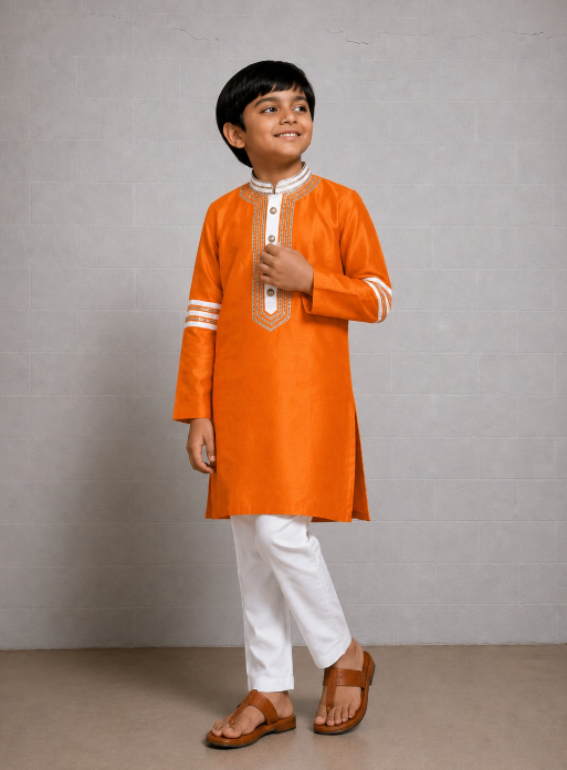 ORANGE GOTA KURTASET WITH WHITE DETAILING