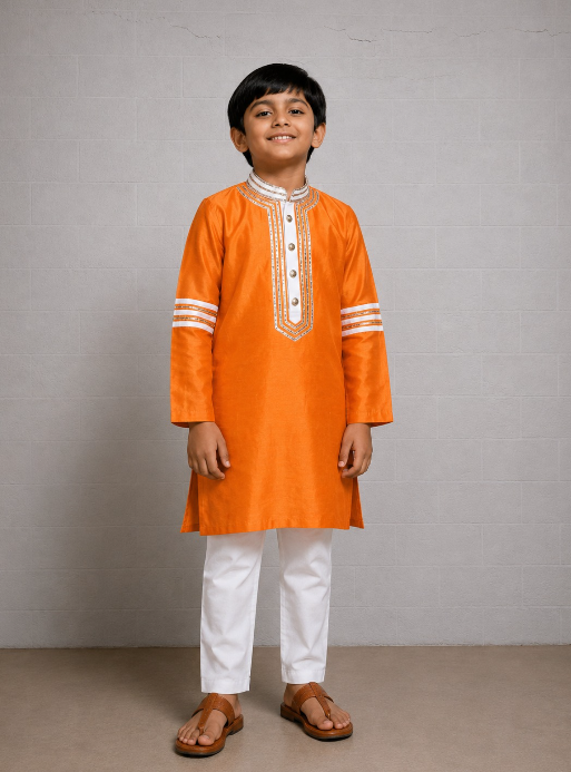 ORANGE GOTA KURTASET WITH WHITE DETAILING