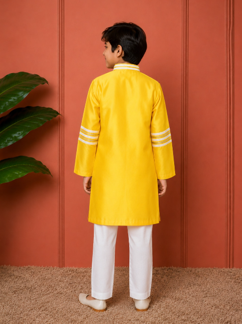 YELLOW GOTA KURTASET WITH WHITE DETAILING