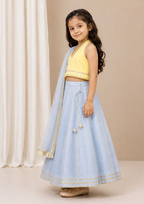 ICE BLUE AND YELLOW GOTA LEHENGASET